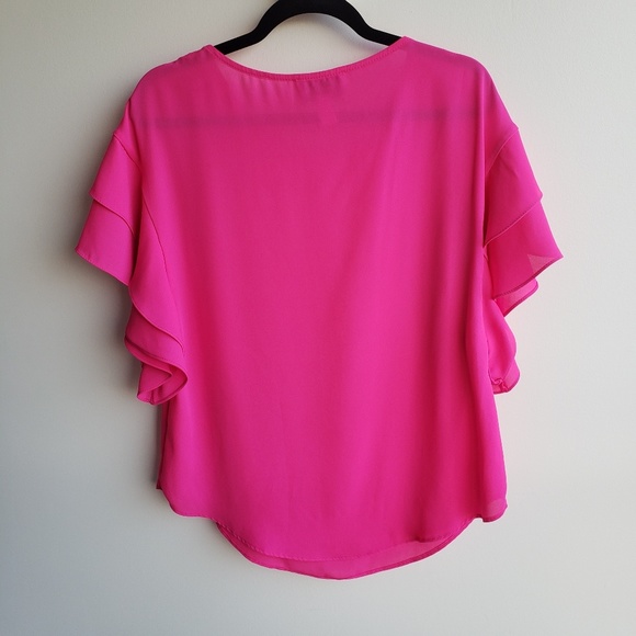 Joseph Ribkoff Hot Pink Ruffle Sleeves Blouse  8 - Picture 3 of 3